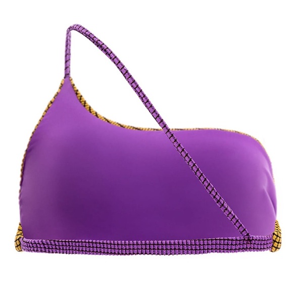 NWT Agua Bendita Vini Tulip Bikini Top Textured One Shoulder Yellow & Purple - Picture 3 of 8